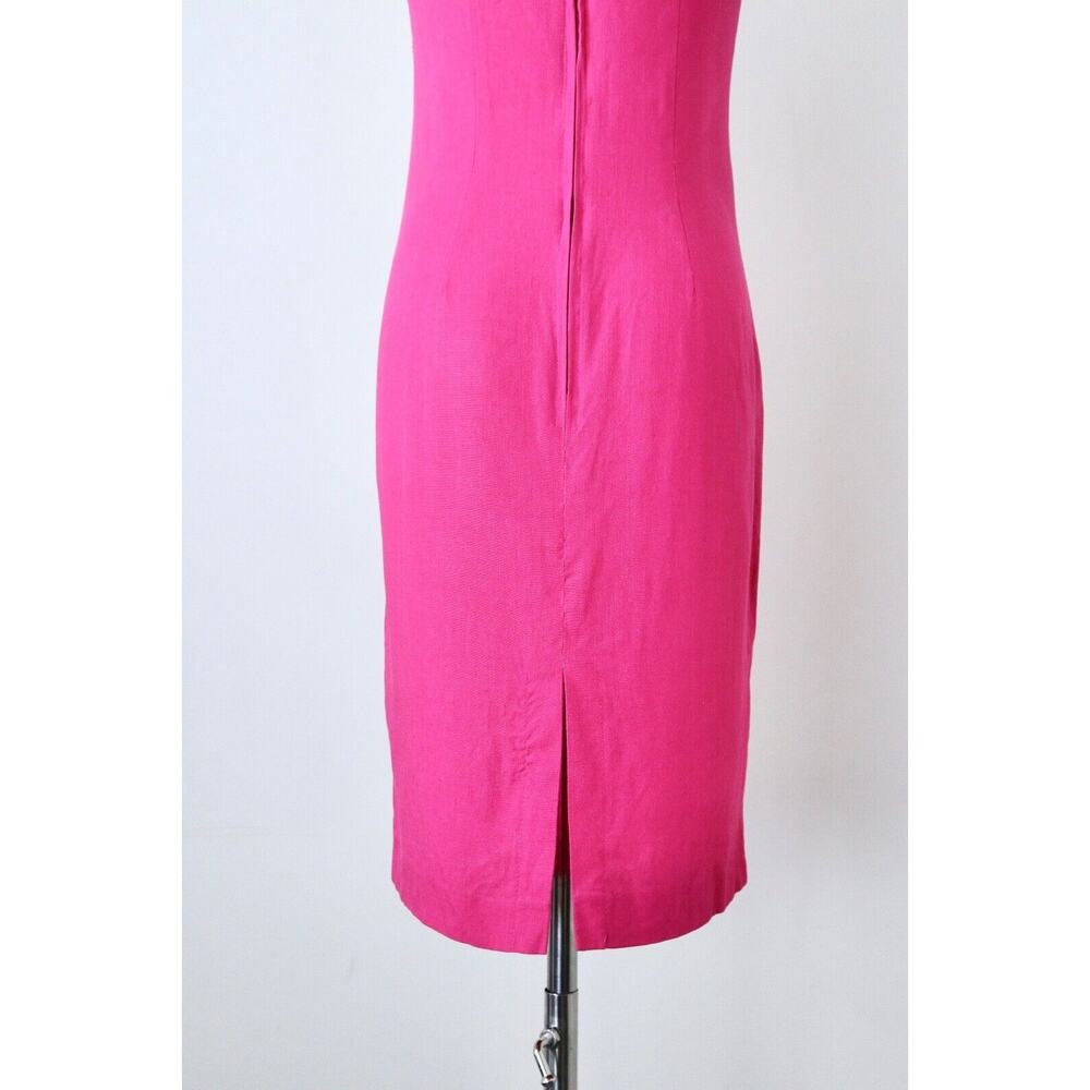 Vintage 1990s Size XXS Linen Blend Low Back Sheath Dress Fuchsia Pink Sleeveless - Picture 7 of 8